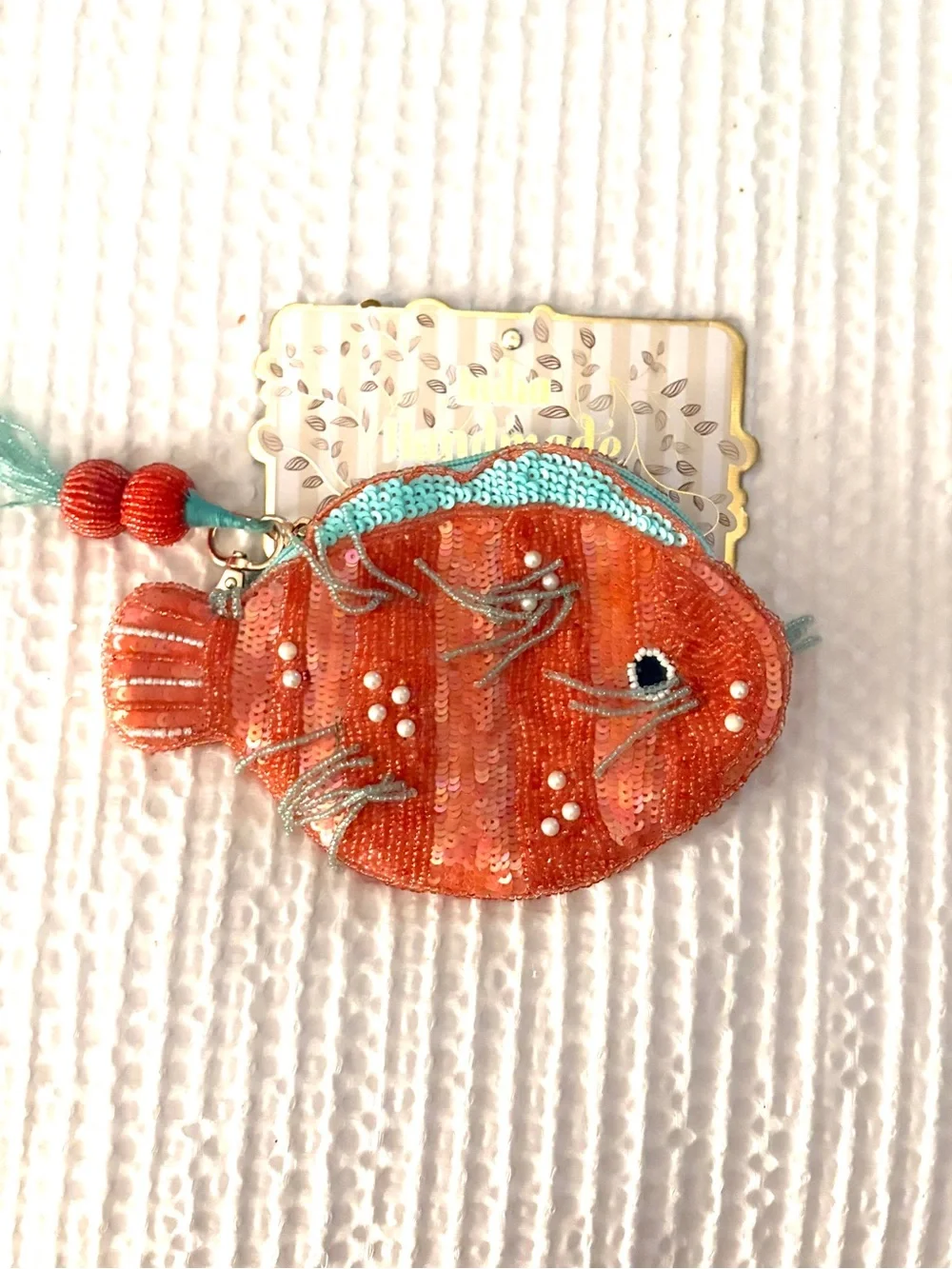 India Handmade Beaded Coral Fish Pouch 🐠